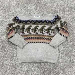 Old Navy Gray and Green Dinosaur skiing Crewneck Sweater 3T